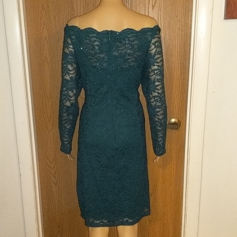 Sparkly Green off the Shoulder Dress Size 16 - Picture 5 of 6